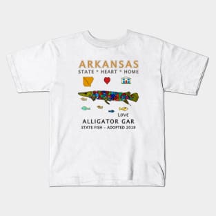 Arkansas, Alligator Gar, Love, Valentines Day, State, Heart, Home Kids T-Shirt